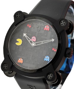 Moon Invader Pac Man 46mm in Black PVD On Black Rubber Strap with Black 3D Dial