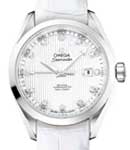 Aqua Terra 34mm in Steel on White Alligator Leather Strap with White MOP Diamond Dial