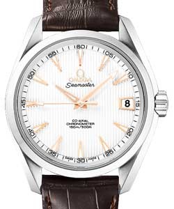 Seamaster Aqua Terra Mid Size Chronometer in Steel on Brown Alligator Leather Strap with Silver Dial - Rose Gold Hour Marker