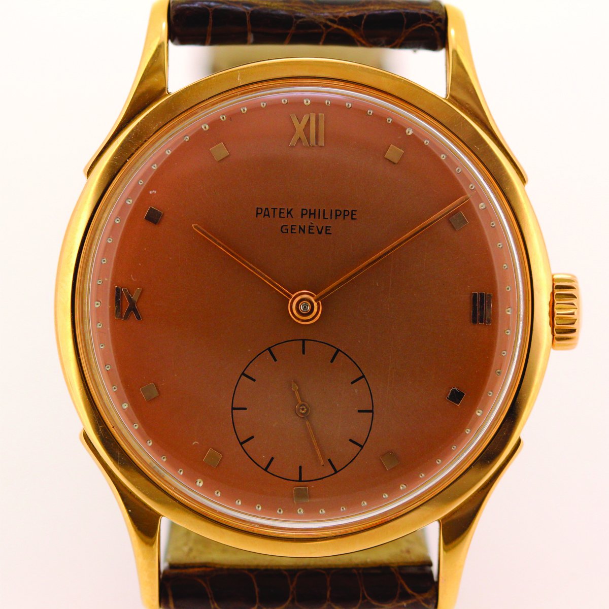 Vintage Calatrava 1589 in Rose Gold - Circa 1954 on Brown Alligator Leather with Rose Gold Dial