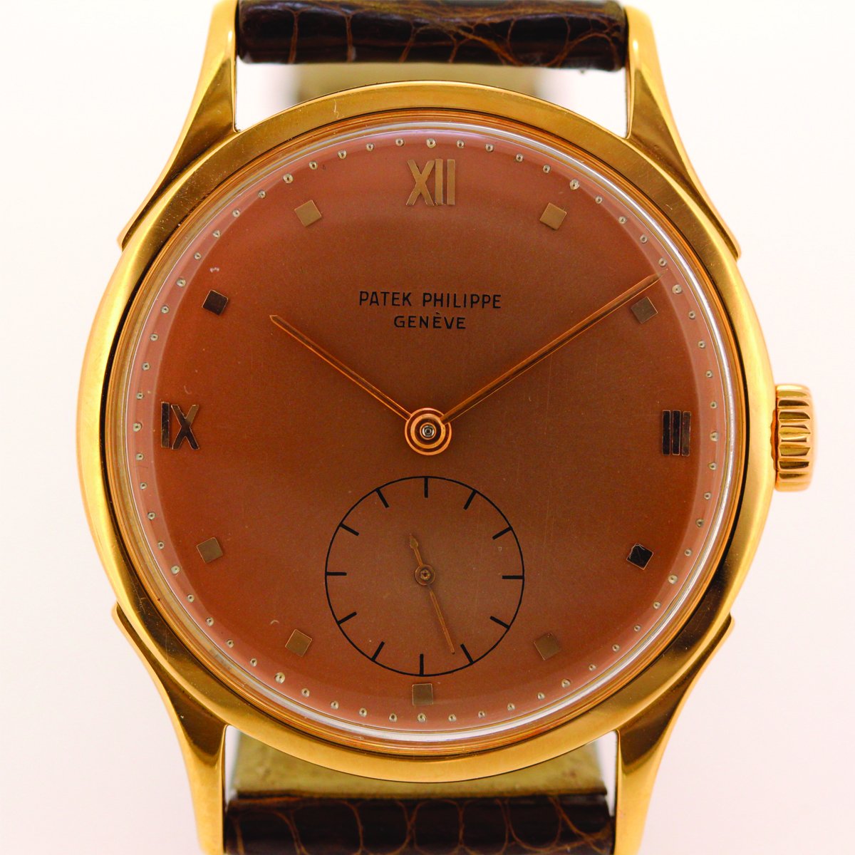 Vintage Calatrava 1589 in Rose Gold - Circa 1954 on Brown Alligator Leather with Rose Gold Dial