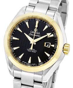 Aqua Terra 34mm Automatic in Steel with Yellow Gold Bezel on Steel Bracelet with Black Dial