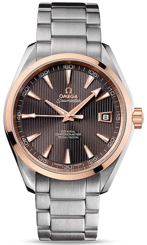 Aqua Terra Chronometer in Steel with Rose Gold Bezel On Steel Bracelet with Gray Dial