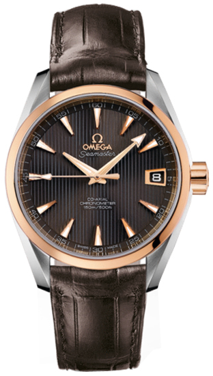 Seamaster Aqua Terra Mid-size in Steel with Rose Gold on Brown Alligator Leather Strap with Gray Dial