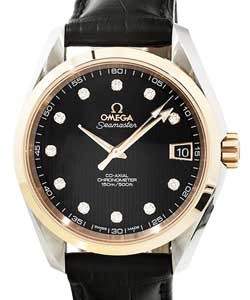 Seamaster Aqua Terra Mid-size in Steel with Rose Gold Bezel on Black Alligator Leather Strap with Black Diamond Dial