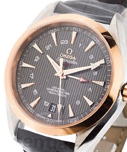 Seamaster Aqua Terra 150M GMT in Steel and Rose Gold Bezel on Black Leather Strap with Grey Index Dial