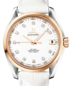 Seamaster Aqua Terra Mid-size in Steel with Rose Gold on White Alligator Leather Strap with Silver Diamond Dial
