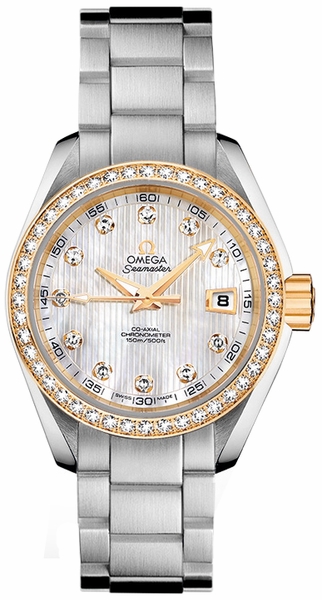 Aqua Terra in Steel and Yellow Gold with Diamond Bezel On Steel Bracelet with White MOP Diamond Dial