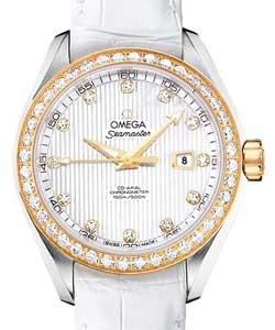 Aqua Terra in Steel and Yellow Gold with Diamond Bezel on White Crocodile Leather Strap with White MOP Diamond Dial