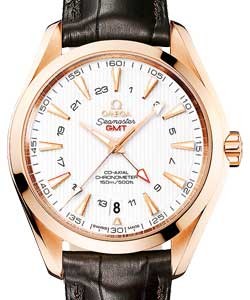 Aqua Terra 43mm GMT in Rose Gold on Brown Alligator Leather Strap with Lacquered Silver Dial