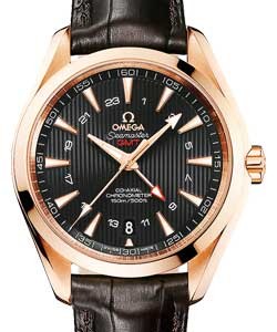 Aqua Terra 43mm GMT in Rose Gold on Brown Alligator Leather Strap with Lacquered Gray Dial
