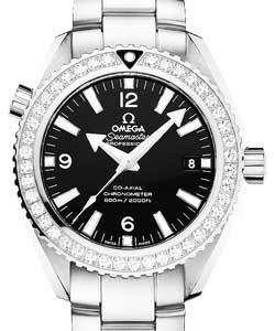 Planet Ocean 600 M Omega Co-Axial GMT in Steel with Diamond Bezel on Steel Bracelet with Black Dial
