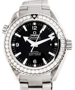 Planet Ocean 600 M Omega Co-Axial in Steel with Diamond Bezel on Steel Bracelet with Black Dial