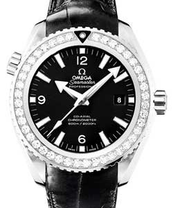 Seamaster Planet Ocean in Steel with Diamond Bezel On Black Crocodile Leather Strap with Black Dial