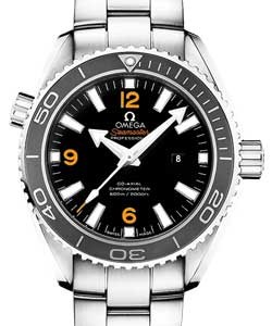 Planet Ocean 600 M Omega Co-Axial in Steel with Gray Bezel On Steel Bracelet with Black Dial