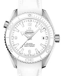 Planet Ocean 600 M Omega Co-Axial GMT in Steel  On White Calfskin Leather Strap with White Dial