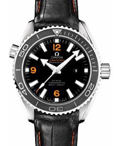Seamaster Planet Ocean 37.5mm Men's Automatic in Steel On Black Crocodile Strap - Black Dial - Orange Markers
