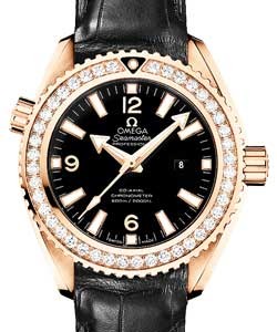 Seamaster Planet Ocean  in Rose Gold with Diamond Bezel On Black Crocodile Leather Strap with Black Dial