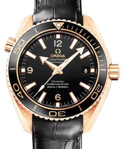Seamaster Planet Ocean 42mm in Rose Gold with Black Ceramic Bezel On Black Crocodile Leather Strap with Black Dial