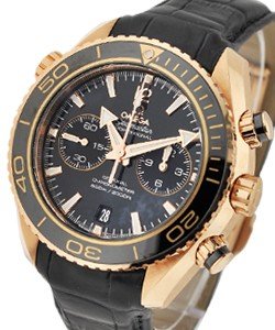 Seamaster Planet Ocean Ceragold Chronograph in Rose Gold with Ceramic Bezel on Black Crocodile Leather Strap with Black Dial