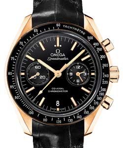 Speedmaster Moonwatch Chronograph in Rose Gold with Black Ceramic Bezel on Black Crocodile Leather Strap with Black Dial