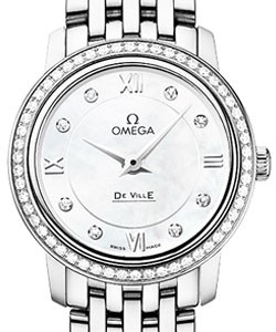 De Ville Prestige Quartz 24.4mm in Steel with Diamond Bezel Steel on Bracelet with Mother of Pearl Diamond Dial