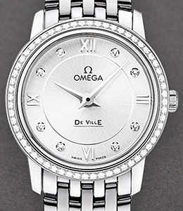 De Ville Prestige Quartz 27.4mm - Steel - Diamond Bezel Steel on Bracelet with Silver Diamond Dial