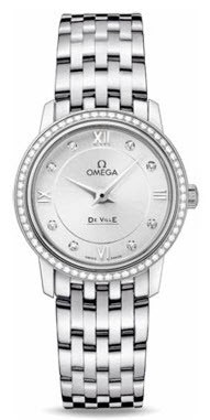 De Ville Prestige Quartz 27.4mm - Steel - Diamond Bezel Steel on Bracelet with Silver Diamond Dial