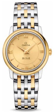 De Ville Prestige Co-Axial 27.4mm in 2-Tone On Steel and Yellow Gold Bracelet with Champagne Dial