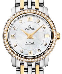 De Ville Prestige Co-Axial 24.4mm in 2-Tone - Diamond Bezel On Steel and Yellow Gold Bracelet with MOP Diamond Dial