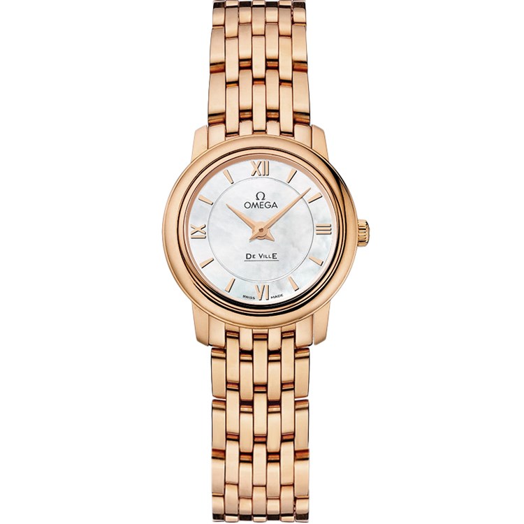 De Ville Prestige Quartz 24.4mm in Rose Gold On Rose Gold Bracelet with White MOP Dial