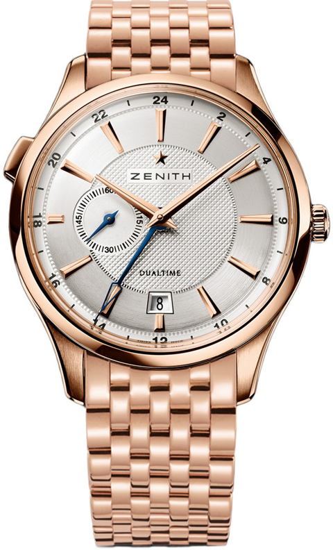 Captain Dual Time 40mm in Rose Gold on Rose Gold  Bracelet with Silver Dial