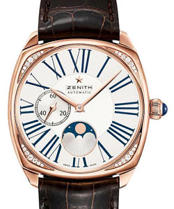 Heritage Cosmopolitan Moonphase in Rose Gold with Diamond on Brown Alligator Leather Strap with Silver Dial
