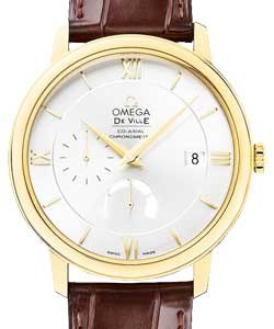 De Ville Prestige Power Reserve in Yellow Gold On Brown Crocodile Leather Strap with Silver Dial