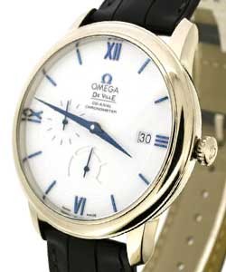 De Ville Prestige Power Reserve in White Gold On Black Crocodile Leather Strap with White Dial and Blue Markers