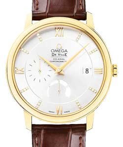 De Ville Prestige Power Reserve in Yellow Gold On Brown Crocodile Leather Strap with Silver Diamond Dial