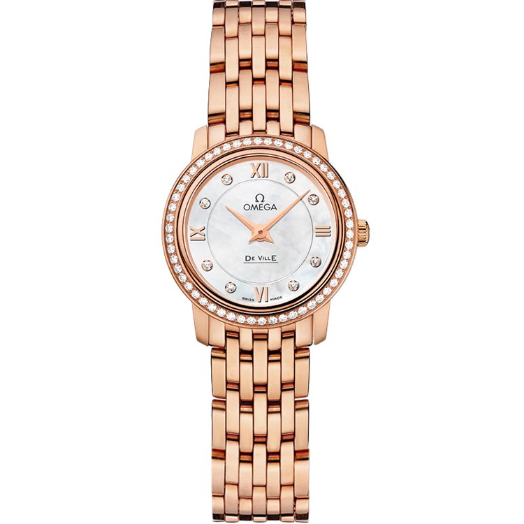 De Ville Prestige Quartz 24.4mm - Yellow Gold - Diamond On Yellow Gold Bracelet with White MOP Dial
