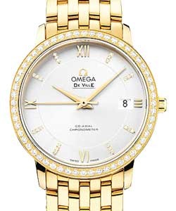 De Ville Prestige Co-Axial in Yellow Gold with Diamond Bezel On Yellow Gold Bracelet with Silver Diamond Dial