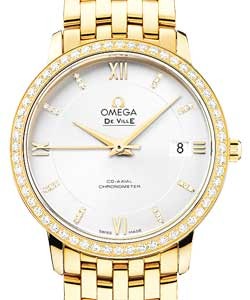 De Ville Prestige Co-Axial in Yellow Gold with Diamond Bezel On Yellow Gold Bracelet with Champagne Diamond Dial