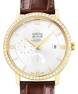 De Ville Prestige Power Reserve in Yellow Gold with Diamond Bezel On Brown Crocodile Leather Strap with Silver Diamond Dial