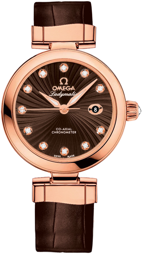 De Ville Ladymatic in Rose Gold on Brown Alligator Leather Strap with Brown Diamond Dial