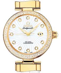 DeVille Ladymatic in Yellow Gold with Diamond Bezel on White Alligator Leather Strap with White MOP Diamond Dial