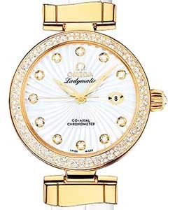DeVille Ladymatic in Yellow Gold with Diamond Bezel on White Alligator Leather Strap with White MOP Diamond Dial