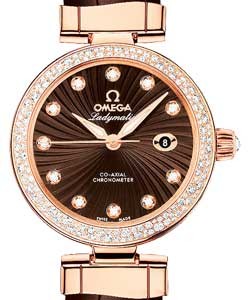 DeVille Ladymatic in Rose Gold with Diamond Bezel On Brown Crocodile Leather Strap with Brown Waves Diamond Dial