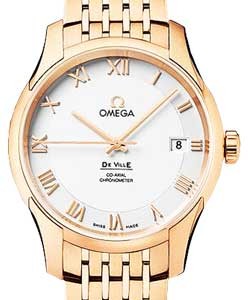 DeVille Co-Axial Chronometer in Rose Gold on Rose Gold Bracelet with Silver Diamond Dial