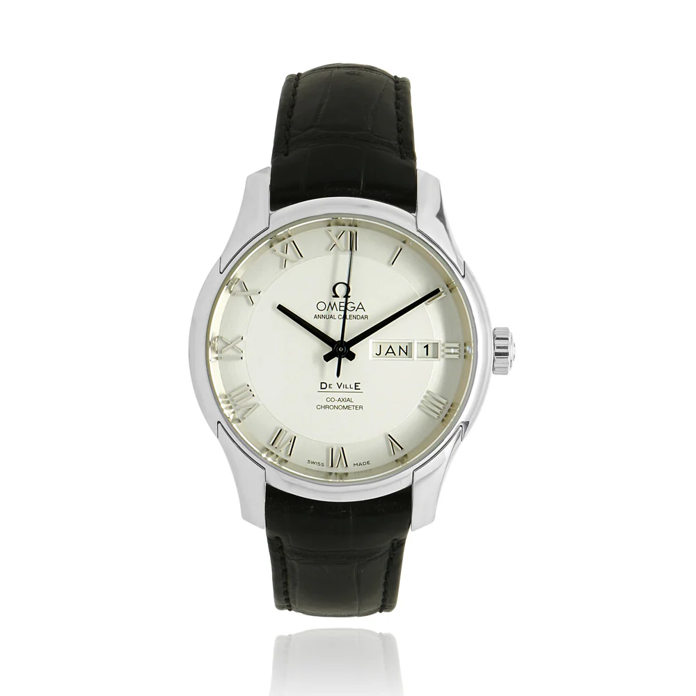 DeVille Co-Axial Chronometer Annual Calendar in Steel On Black Crocodile Leather Strap with Silver Roman Dial