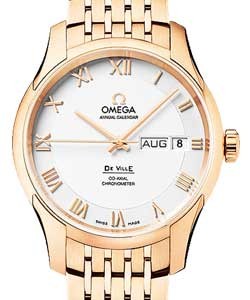 De Ville Co-Axial Chronometer Annual Calendar in Rose Gold on Rose Gold Bracelet with Silver Dial