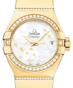 Constellation Brushed Chronometer in Yellow Gold with Diamond Bezel on Yellow Gold Diamond Bracelet with Mother of Pearl Dial