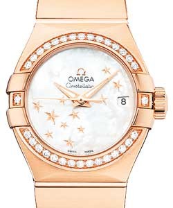 Constellation Brushed Chronometer in Rose Gold with Diamond Bezel on Rose Gold Bracelet with Mother of Pearl Dial