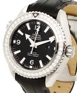 Seamaster Planet Ocean in Steel with Diamond Bezel On Black Crocodile Leather Strap with Black Dial
